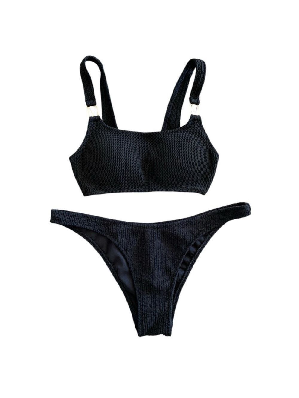Victoria’s Secret Size S Black Bikini with Gold Metal V accents